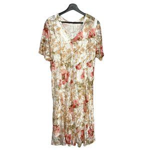 Vintage 90s White Floral Lace Short Sleeve Midi Dress Large